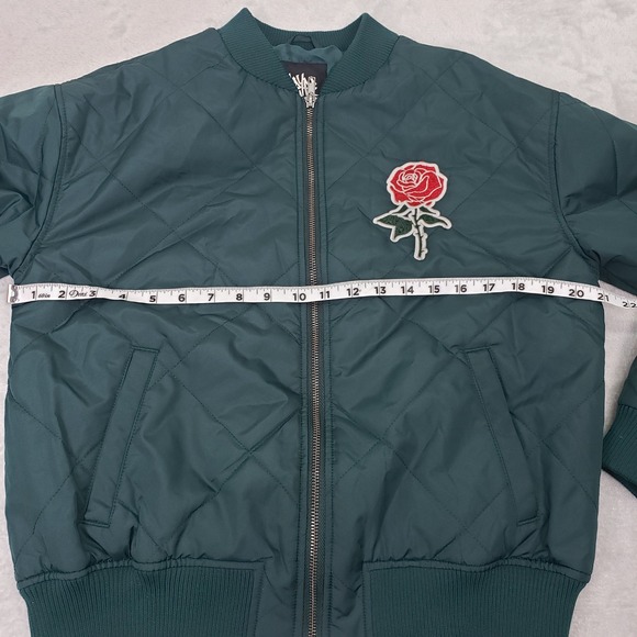 Empyre Quilted Bomber Jacket M Green Rose Embroidery Est 1999 - Picture 4 of 9